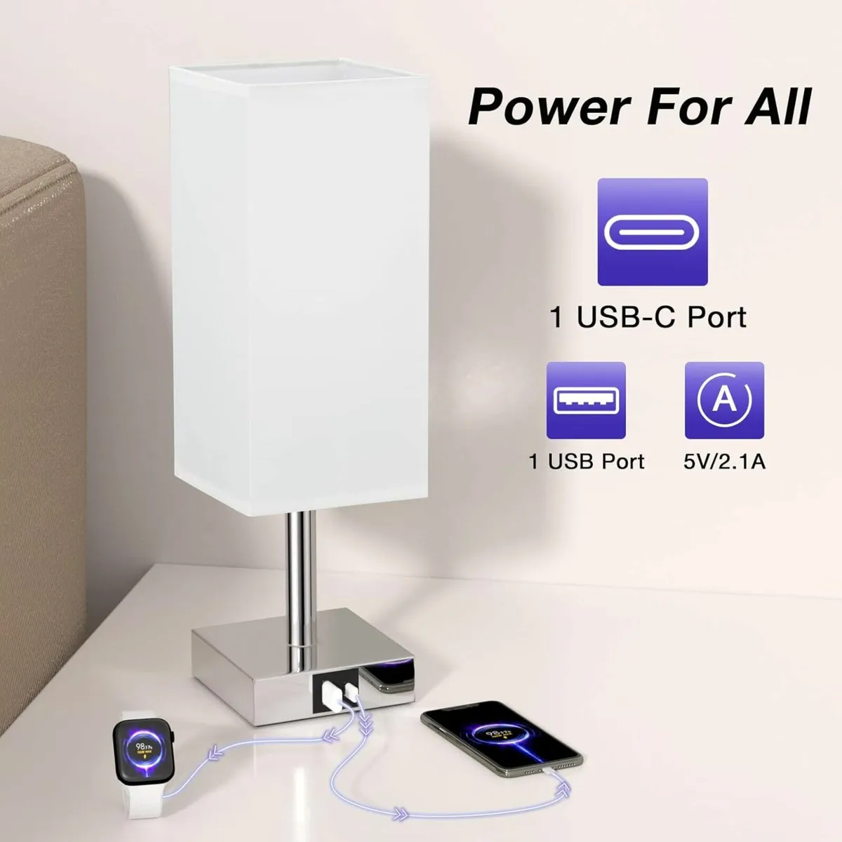 Bedside Lamp Touch Control Table Lamp with USB A+C - Image 4