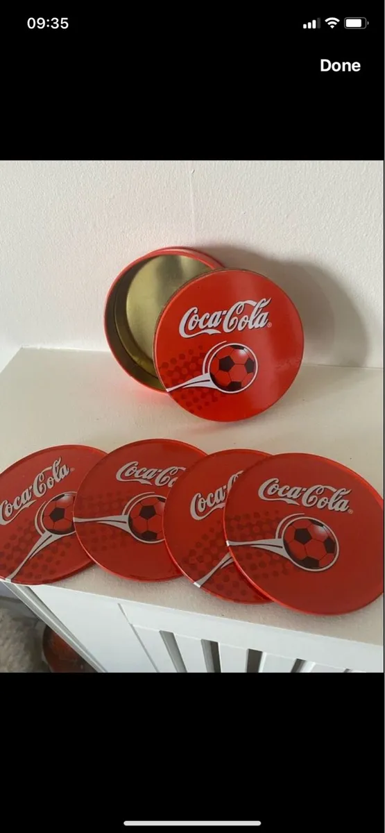 Coca Cola Metal Football Coasters Set - Image 1