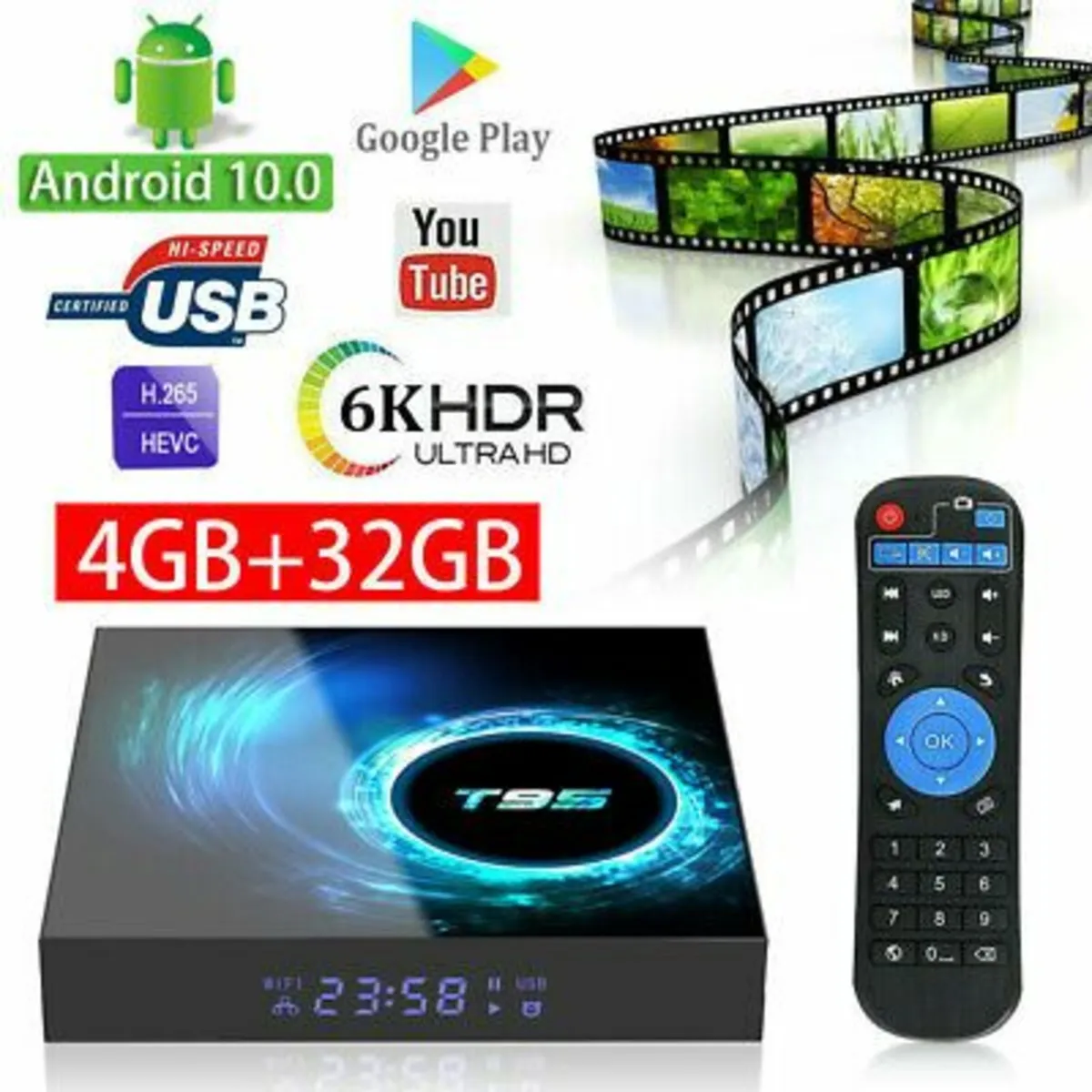 Android TV box T95 4/32gb Android 10 Dual Wifi BT - Image 1