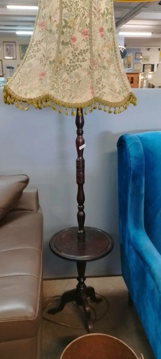 Vintage Mahogany Standard Lamp With Shelf - Image 1