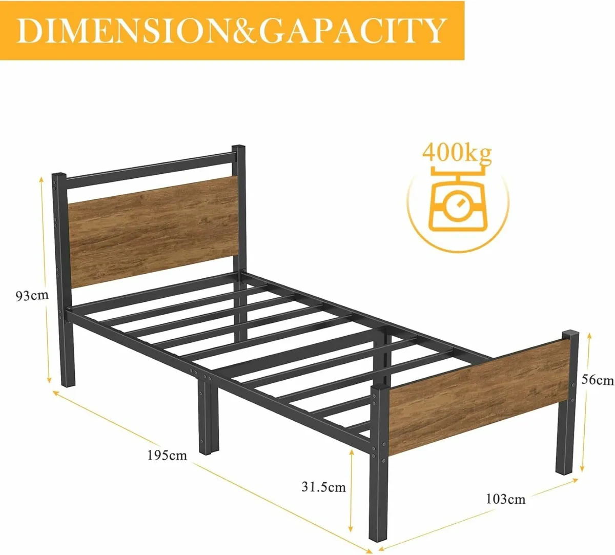 Single Bed Frames Wood Headboard Brown 103x195cm - Image 2