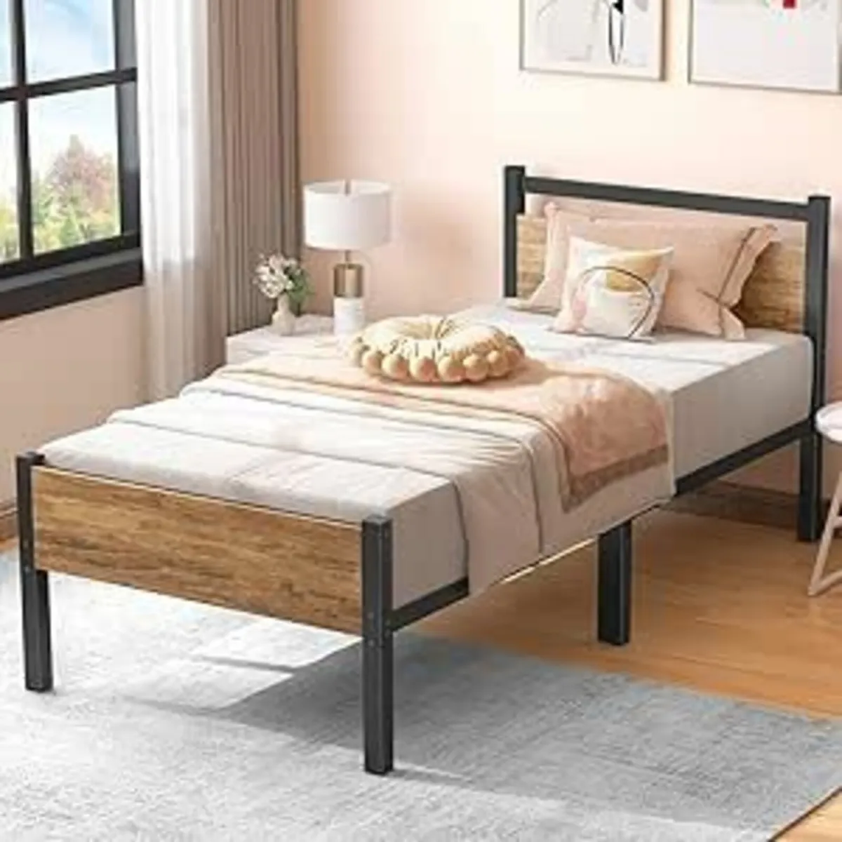 Single Bed Frames Wood Headboard Brown 103x195cm - Image 4