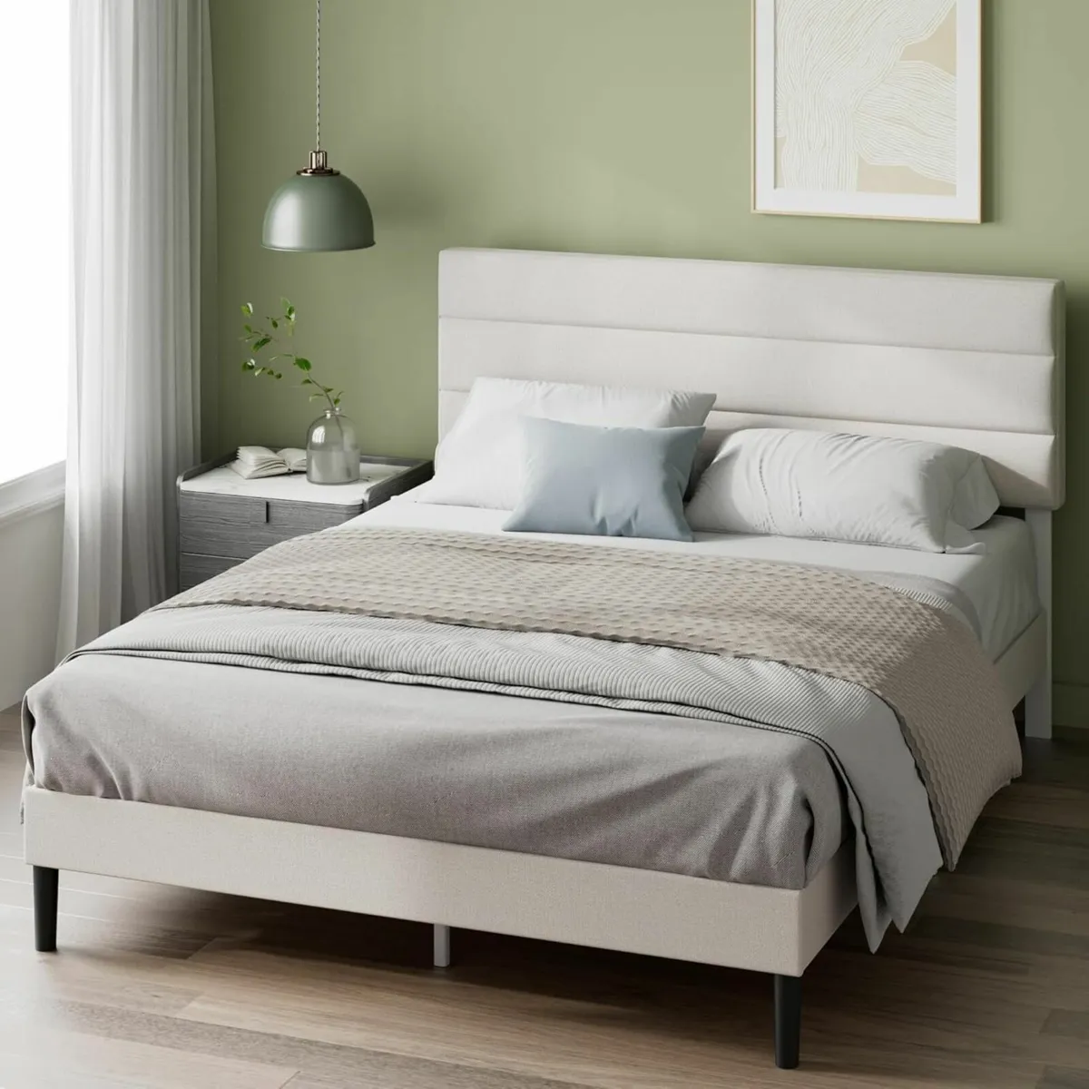Double Bed Frame 135x190cm Upholstered Headboard - Image 1
