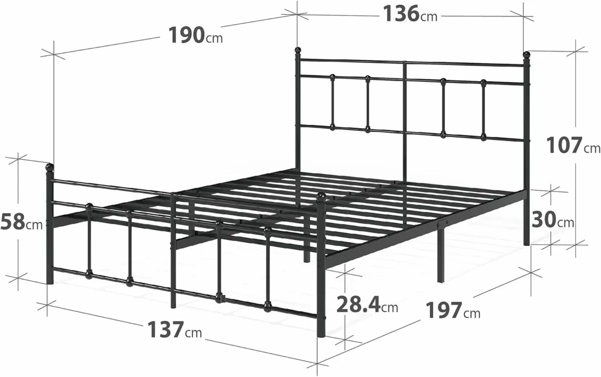 Double Bed frame 135x190cm storage Headboard - Image 2