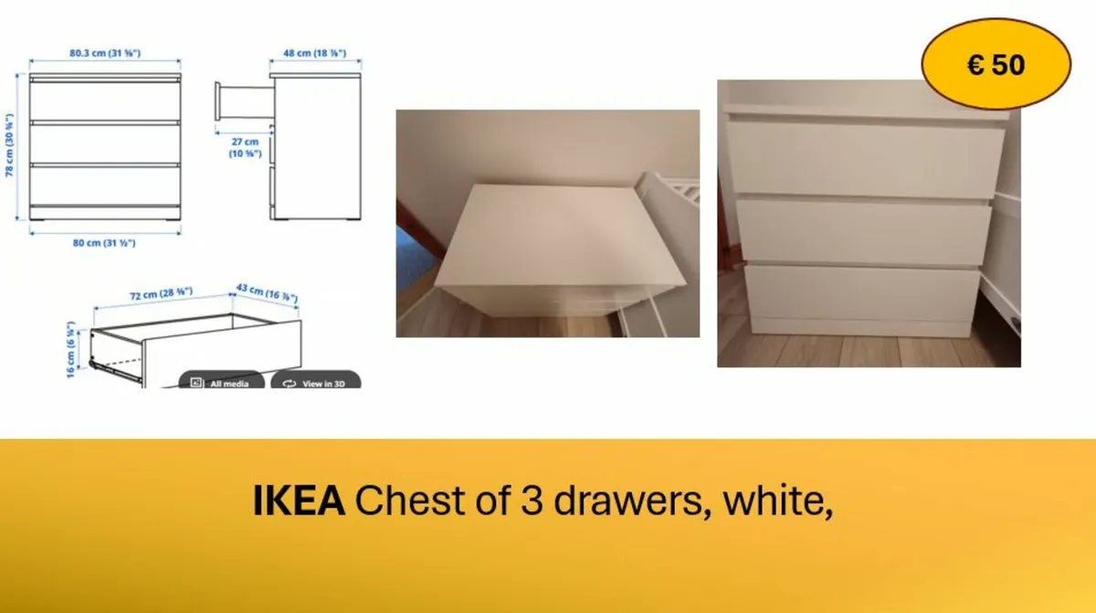 IKEA Chest of 3 drawers, white, 