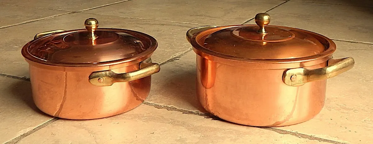 2 Tapiol brand Copper & Brass Cooking Pots - Image 1