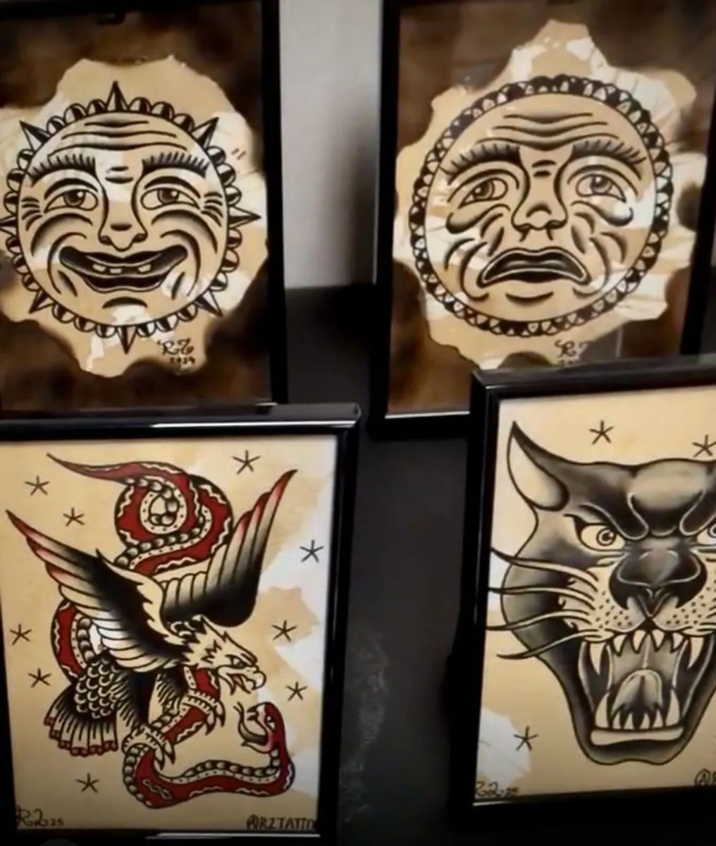 Original Hand painted Tattoo Artwork Framed - Image 1