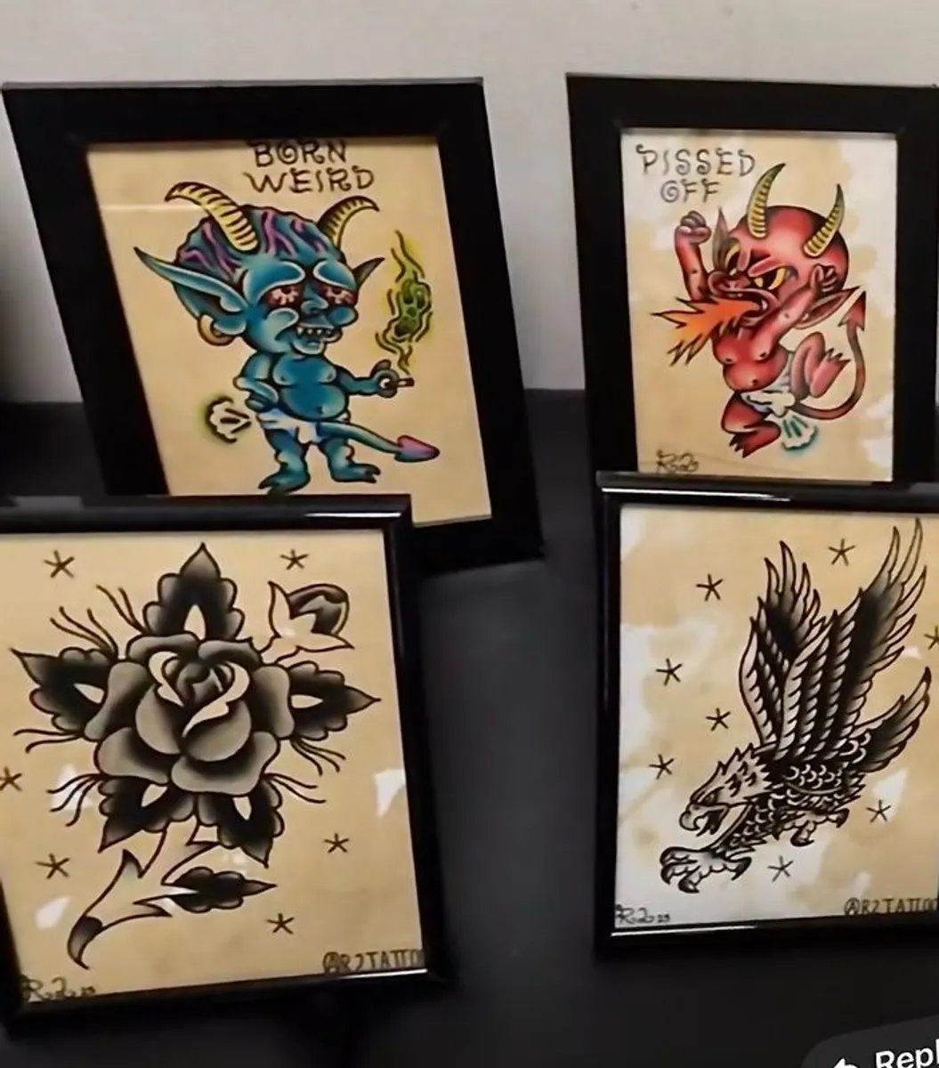 Original Hand painted Tattoo Artwork Framed - Image 2
