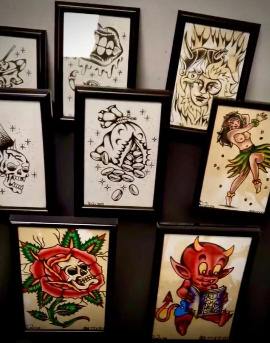 Original Hand painted Tattoo Artwork Framed - Image 3