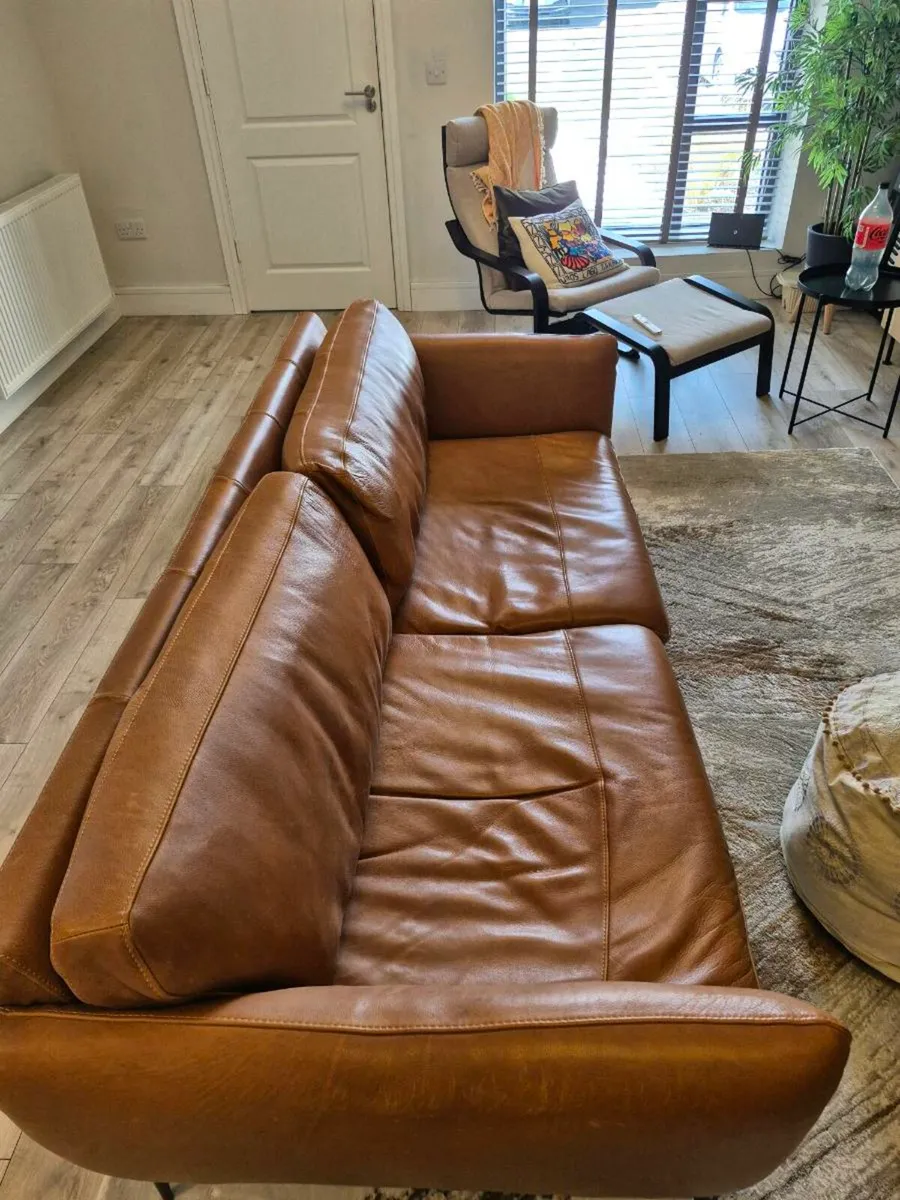 Italian leather sofa (Giovanni Sofa Miami FL Camel - Image 3