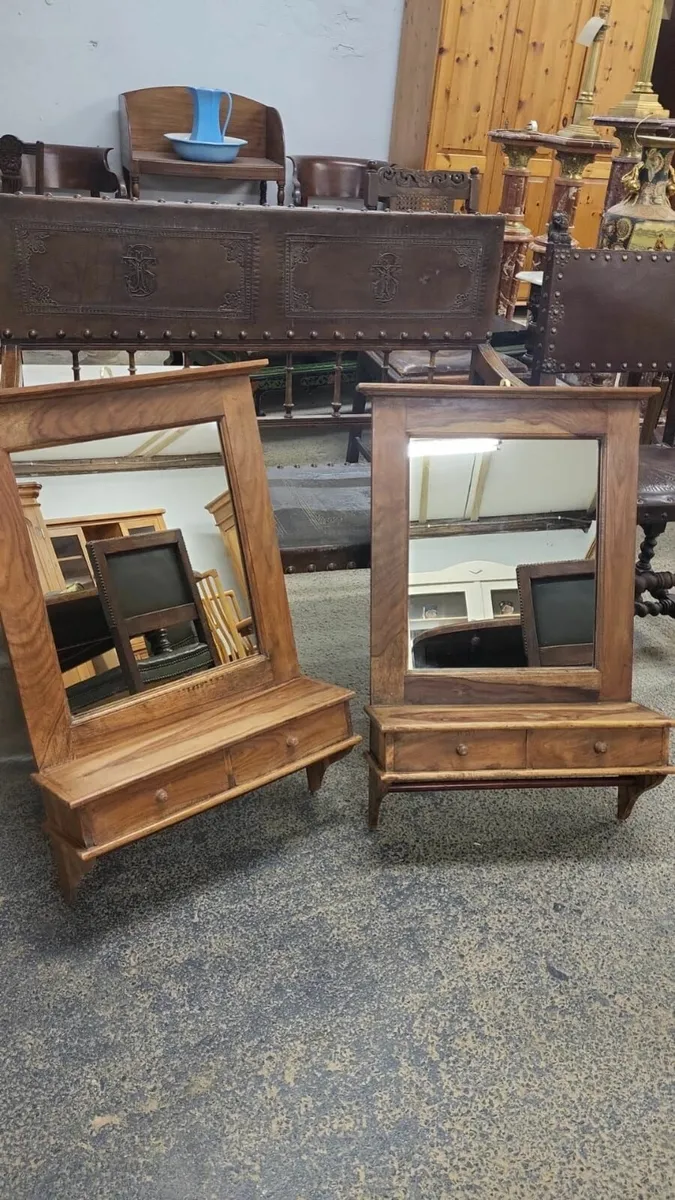 Indian rosewood wall hanging mirror with drawers - Image 2