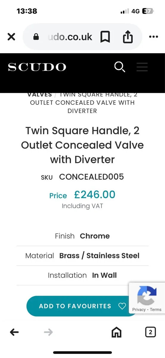 Twin Square Handle, 2 Outlet Concealed Valve - Image 4