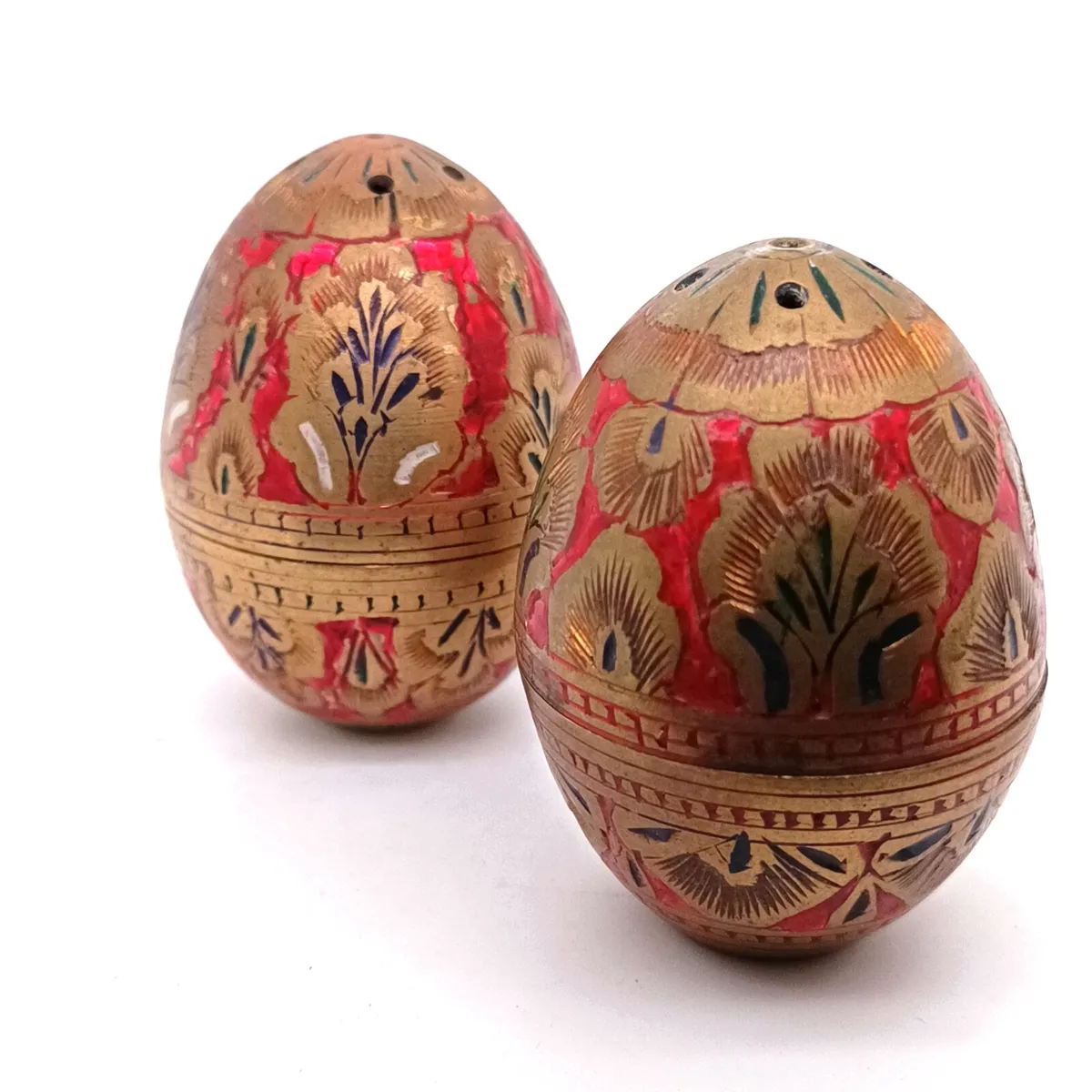 Vintage Brass Egg Shape Salt/ Pepper Shakers - Image 1