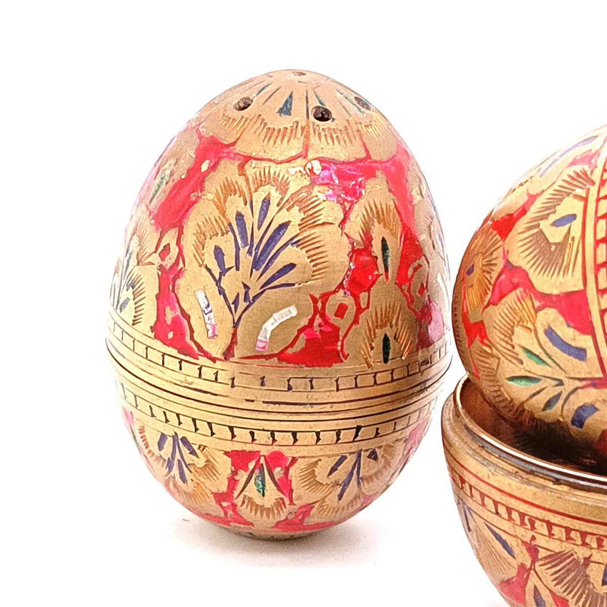 Vintage Brass Egg Shape Salt/ Pepper Shakers - Image 4