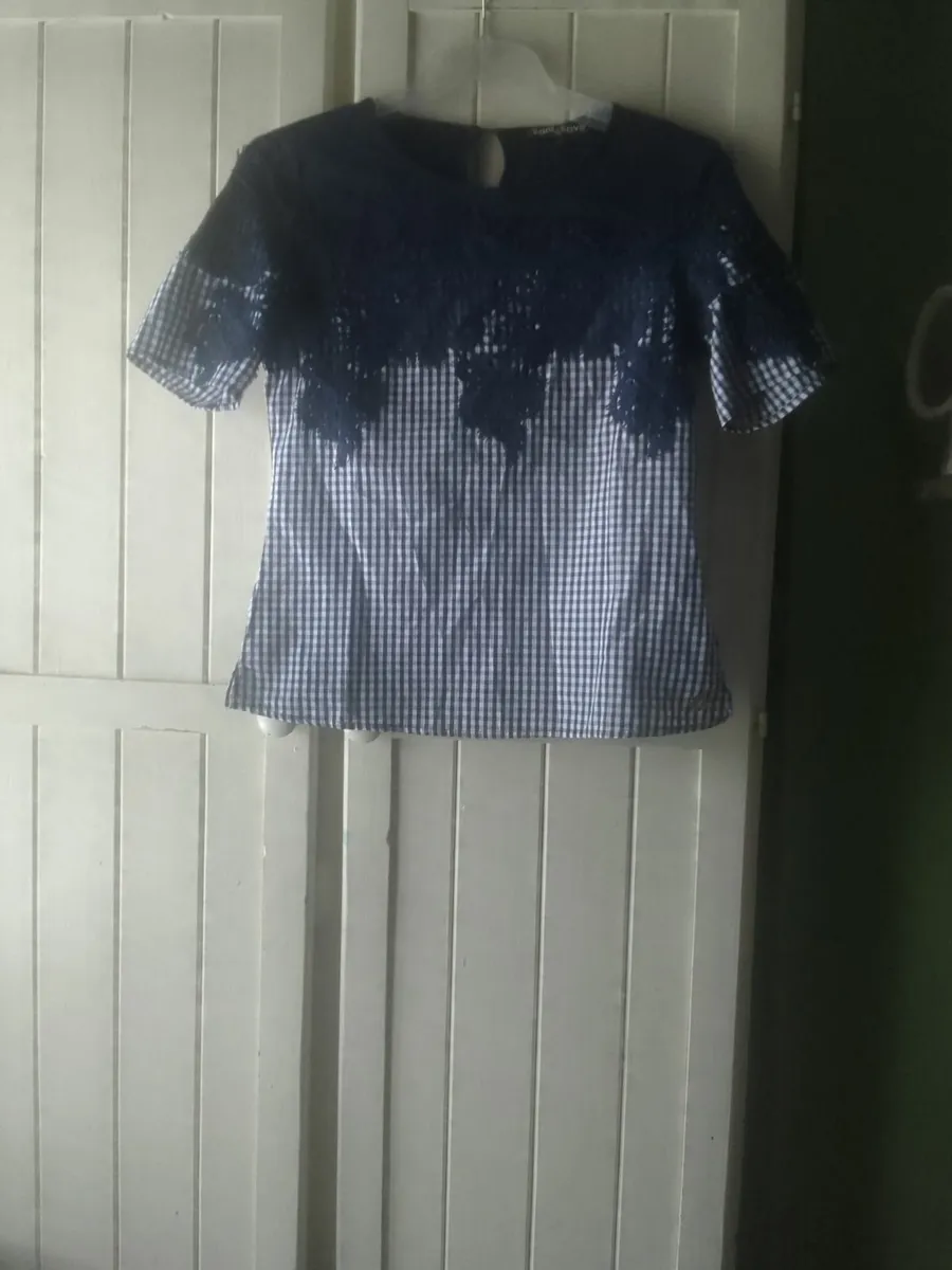 RANT & RAVE 100% NAVY COTTON GINGHAM TOP 8-10 NEW - Image 2