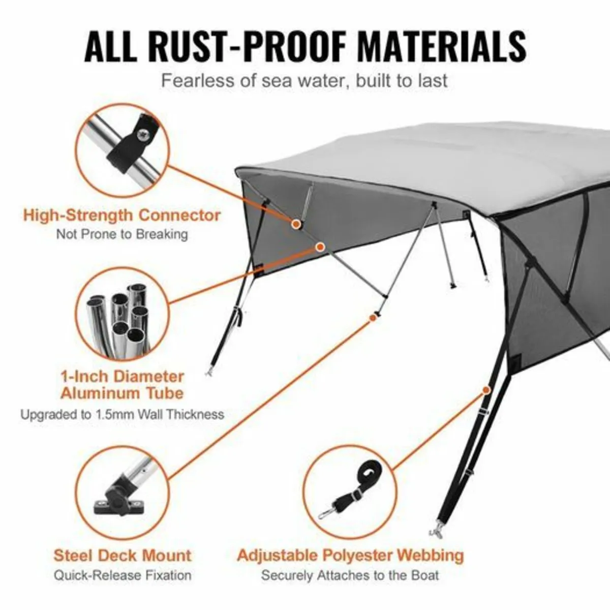 4 Bow Bimini Top Boat Cover, Detachable Mesh Sidew - Image 3
