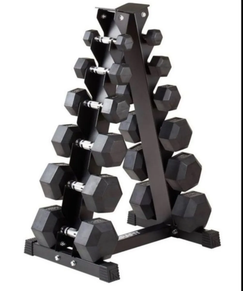 Hex Dumbbells 2.5kg - 15kg + storage rack (new) - Image 1