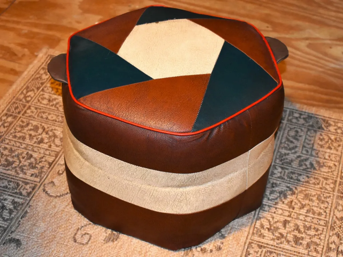 Vintage Leather Footstool - Image 1