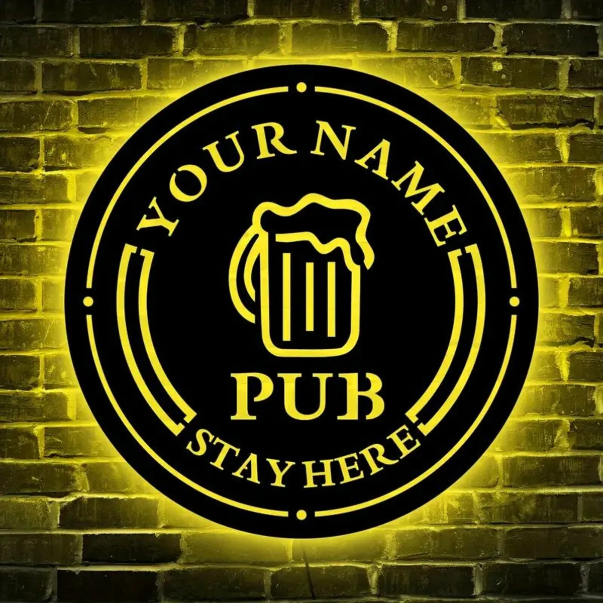 Personalized Name PUB Wooden Color Changing LED - Image 1