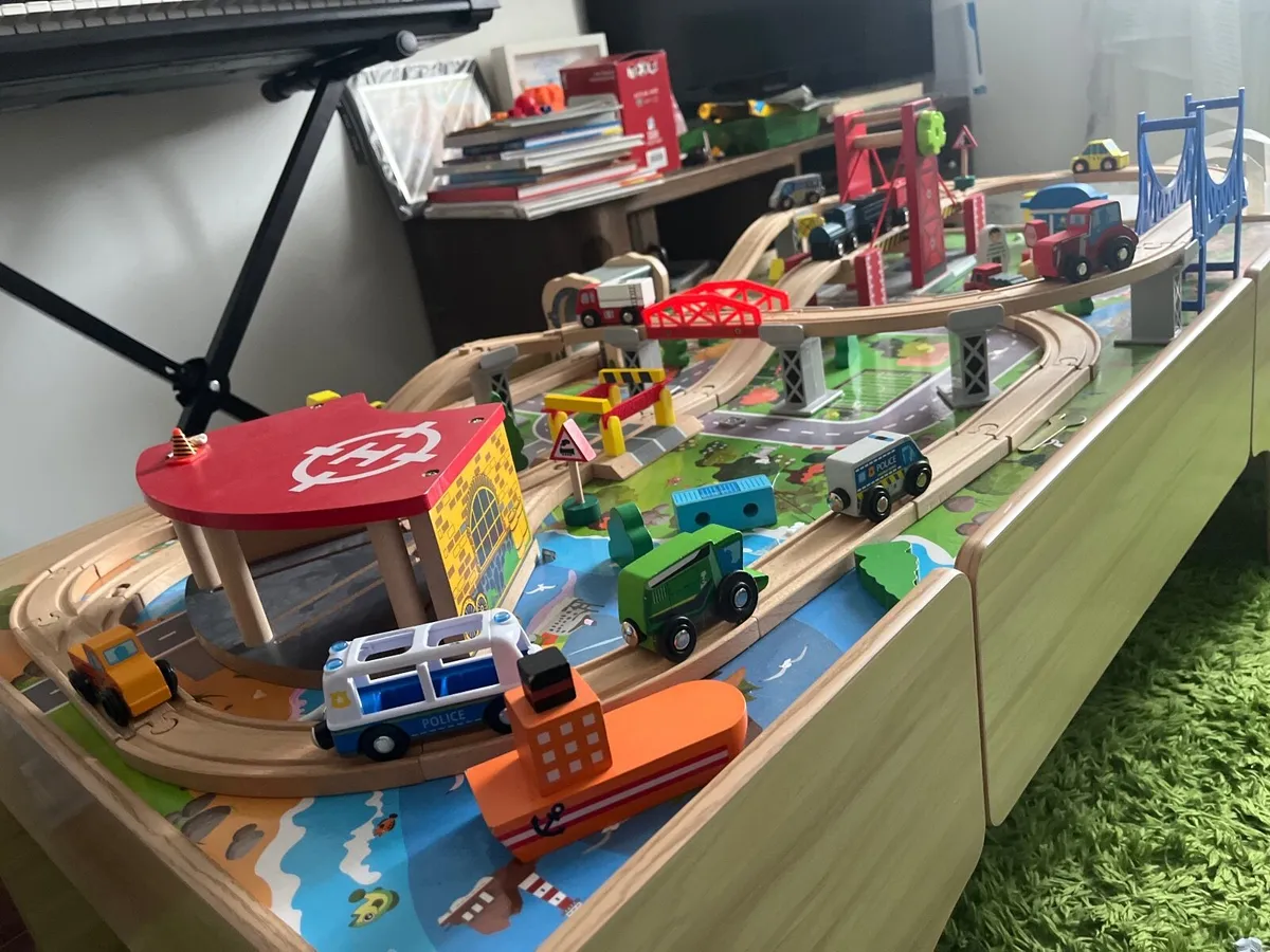 Wooden Train Table with Accessories - Image 3