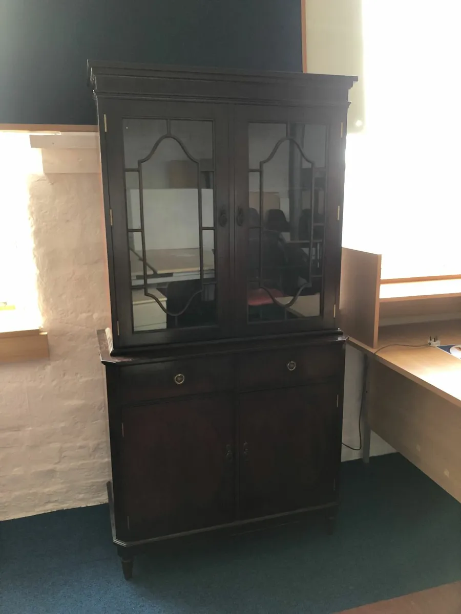 Vintage Glass + Wooden Cabinets - sold as one - Image 1