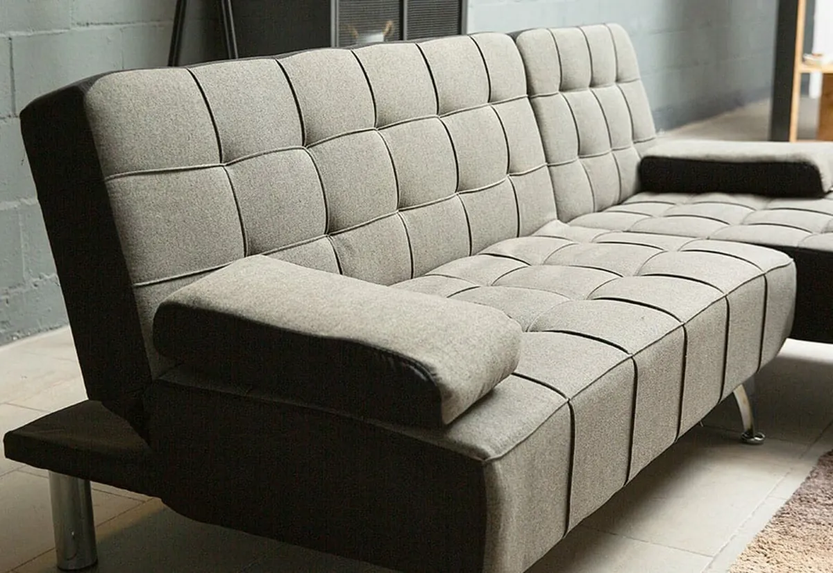 L Shape Sofa Bed with Cushions - Black Color - Image 3