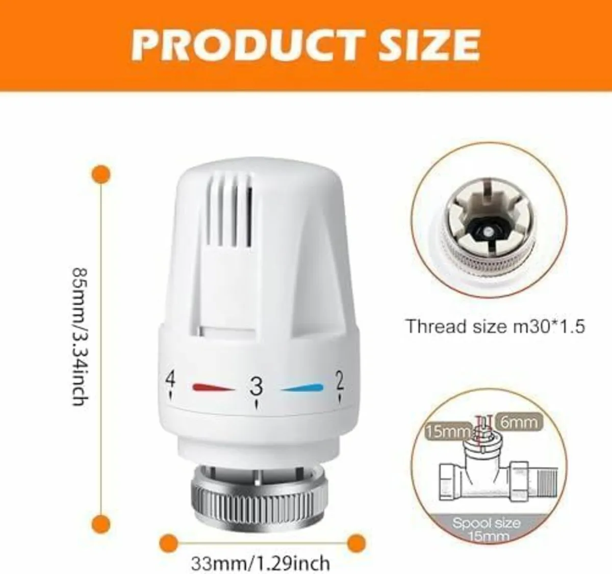 6 Pcs Thermostatic Radiator Valve, M30 x 1.5 Radia - Image 1