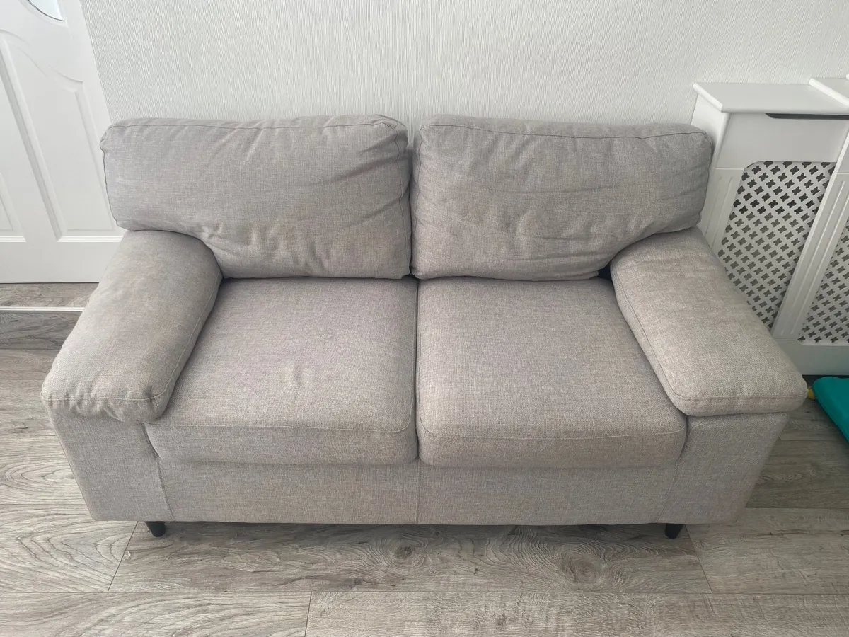 Sofa: 2 matching two seater grey fabric sofas