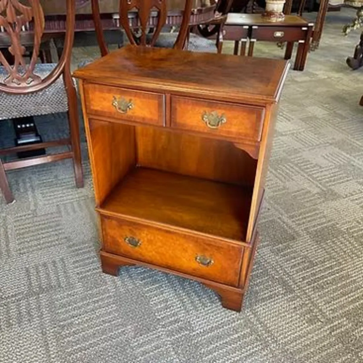 Beautiful walnut burr side cabinet with three draw