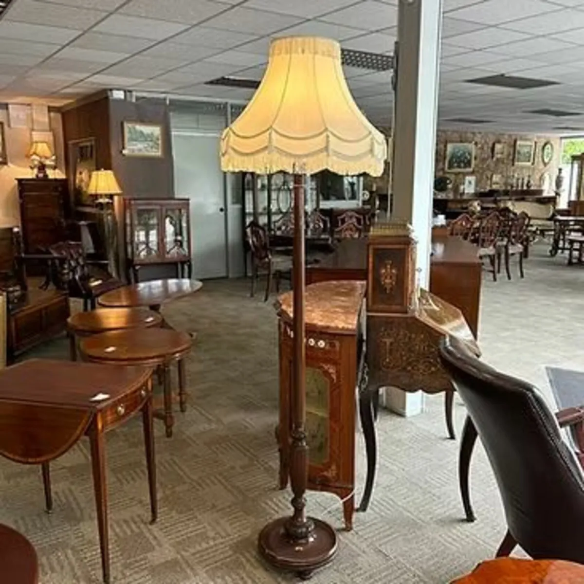 Fabulous mahogany white shaded floor lamp