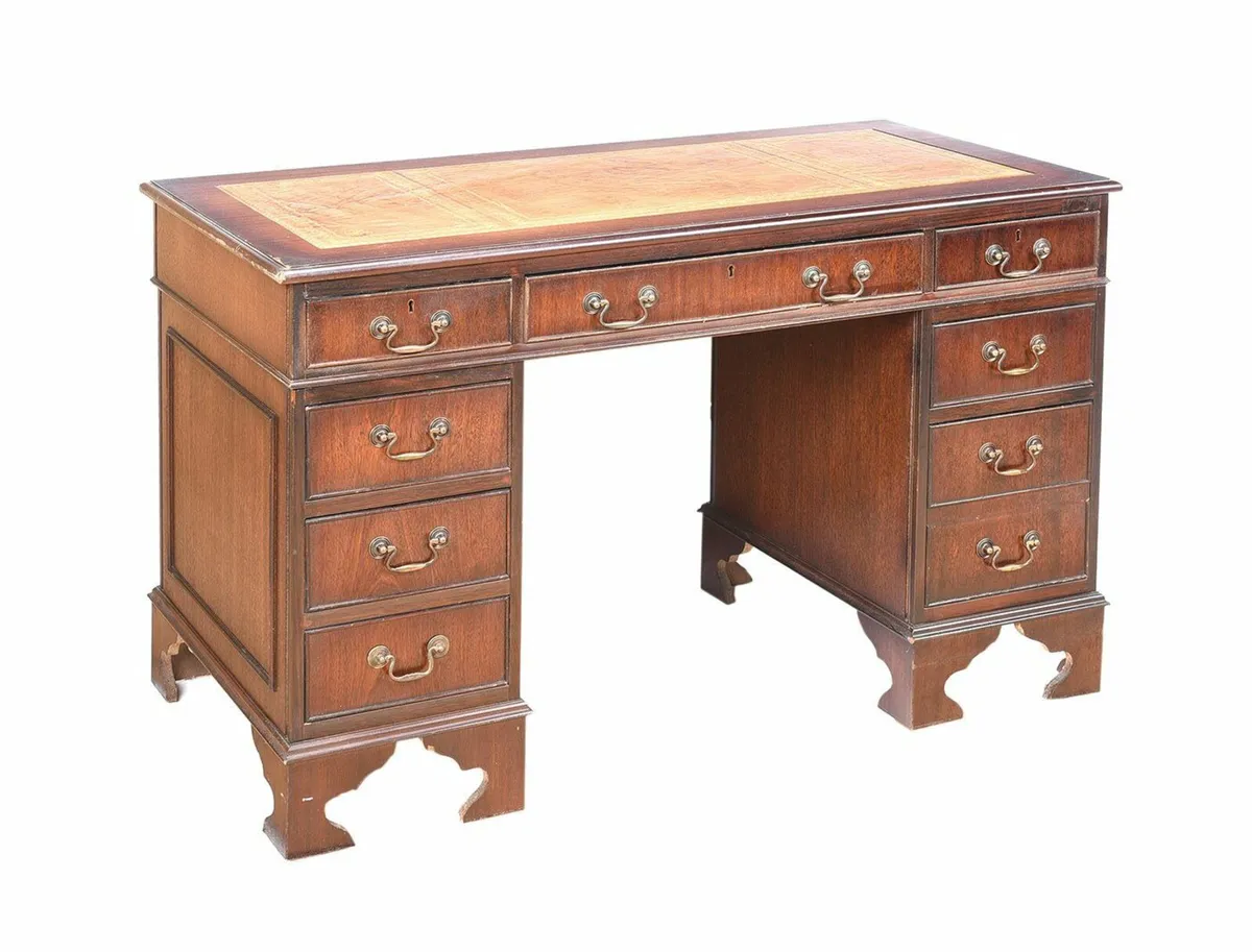 leather top twin pedestal desk - Image 1