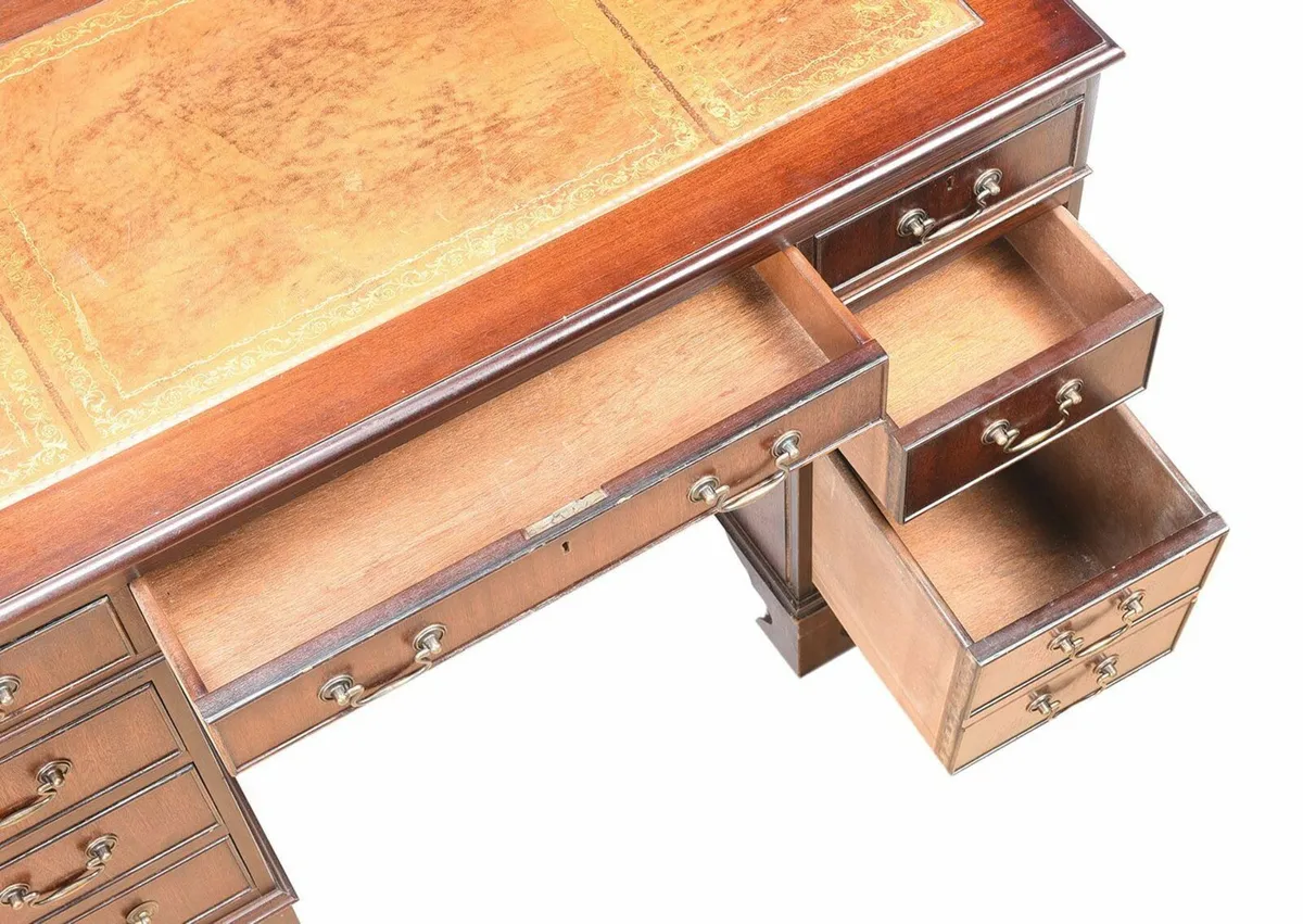 leather top twin pedestal desk - Image 3