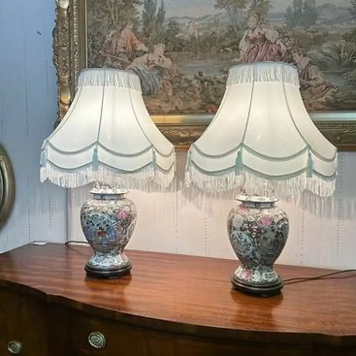 pair of traditional oriental-style lamps with intr