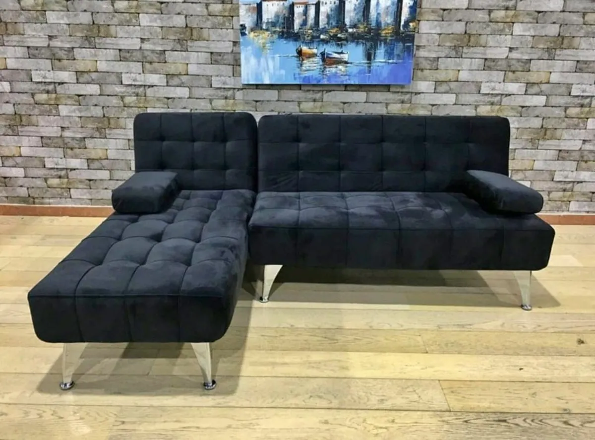 Black velvet corner Sofa Bed , 198cm - Image 1