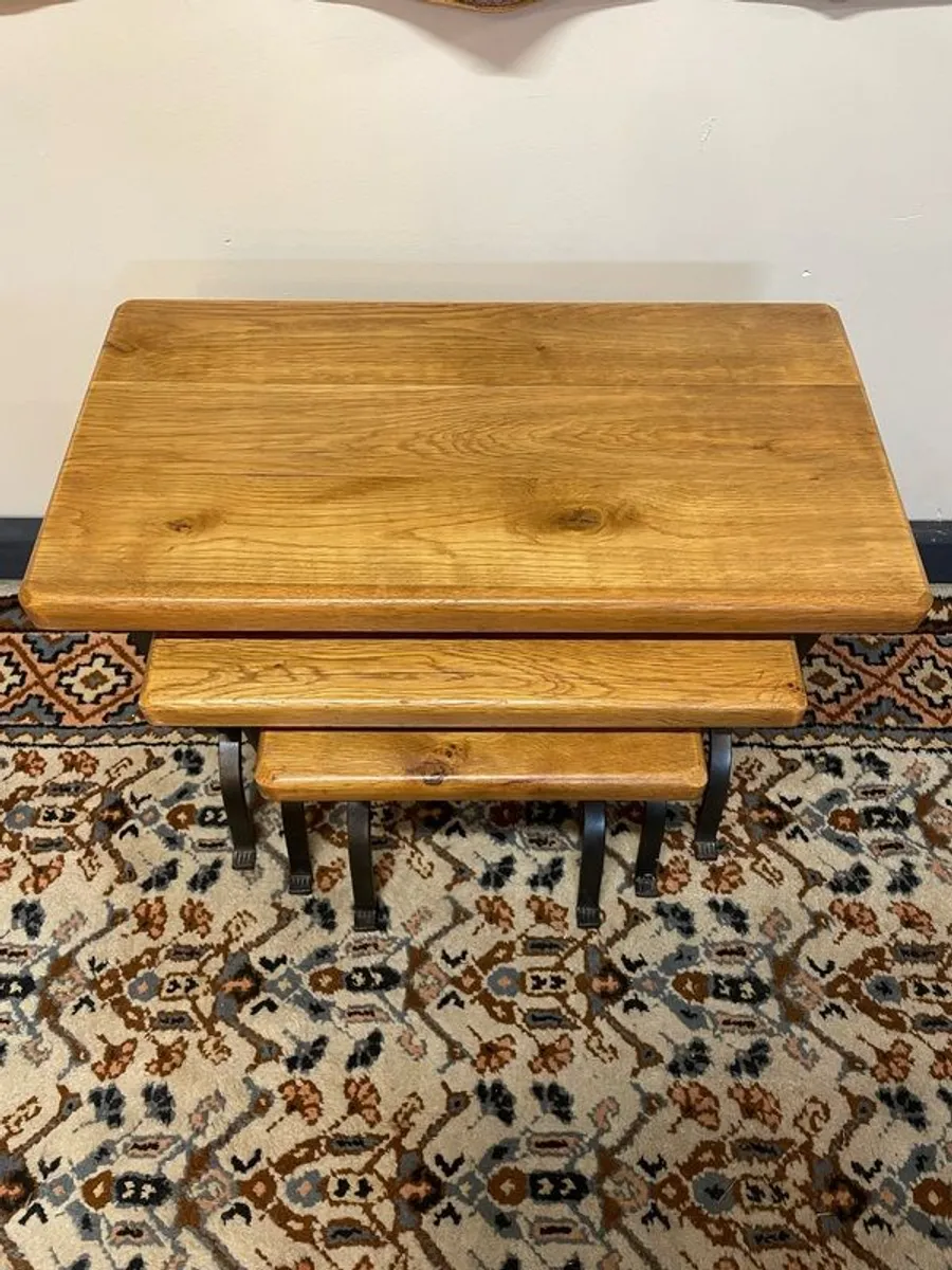 Wrought Iron and Oak Top Nest of Tables . - Image 3