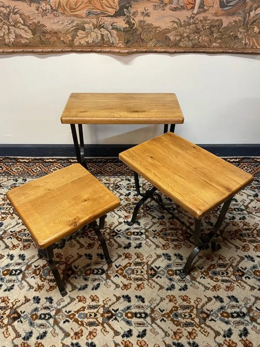 Wrought Iron and Oak Top Nest of Tables . - Image 4