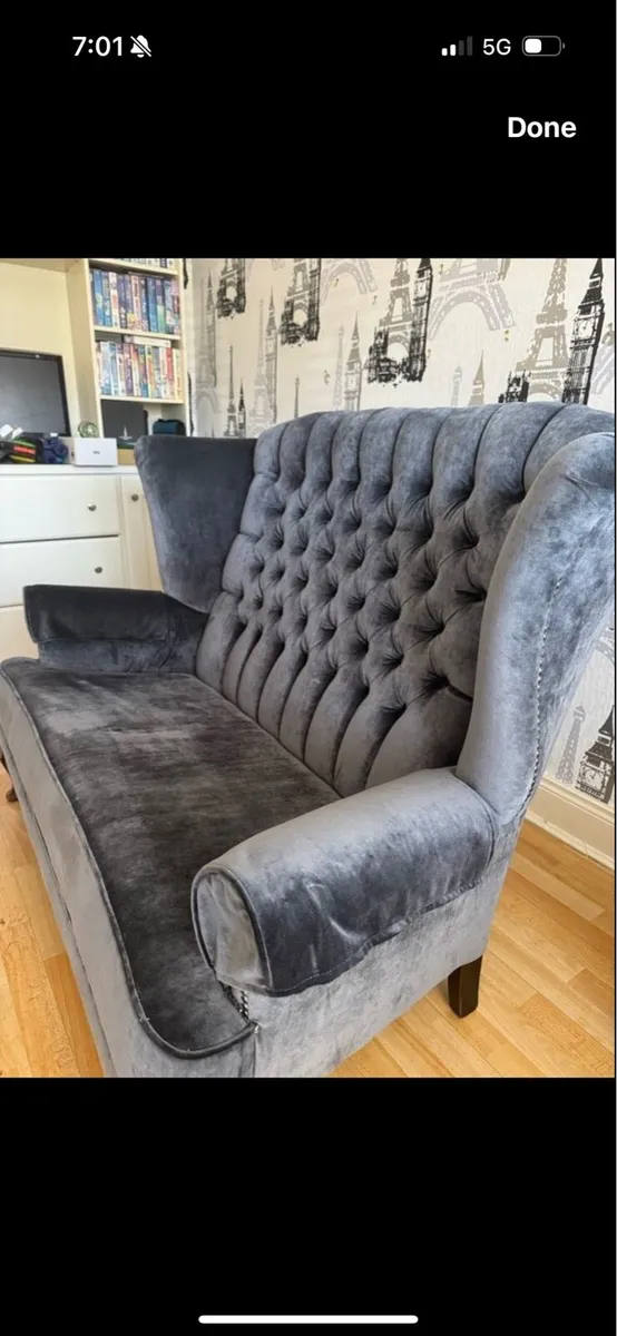 Winged high back chesterfield Queen Anne sofa - Image 2