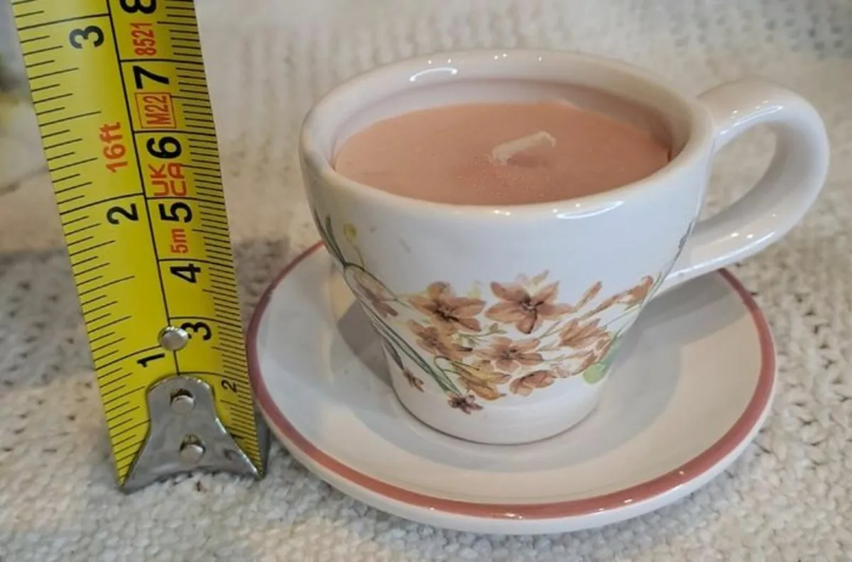 Miniature vintage teacup and saucer with candle - Image 2