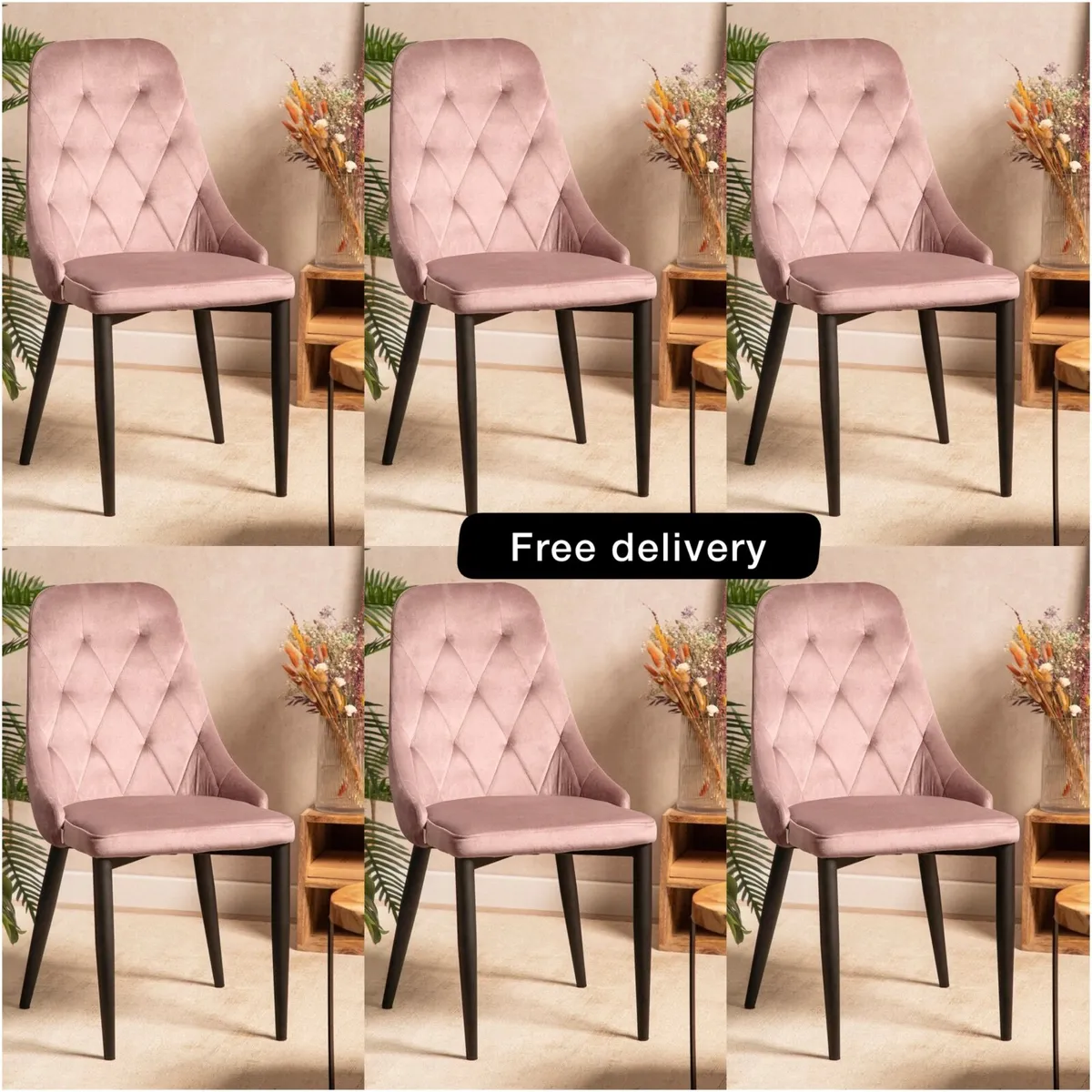 Set of 6 pink velvet chair 44x59x88 cm  glamor - Image 1