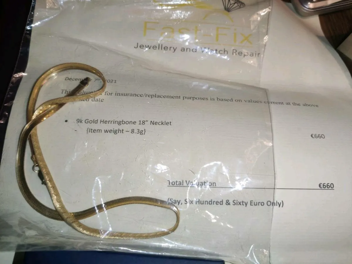 HERRINGBONE, 9CT Gold 8.3 Gram Chain & Certificate - Image 3