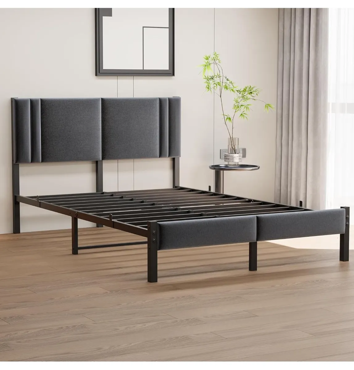 Double Bed Frame Upholstered Platform with Headboa - Image 2