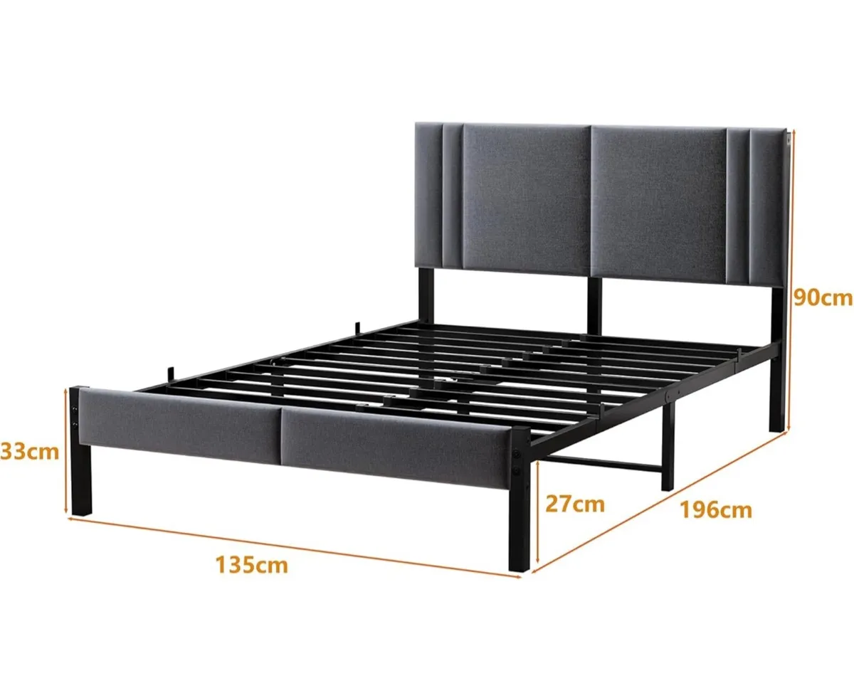 Double Bed Frame Upholstered Platform with Headboa - Image 3