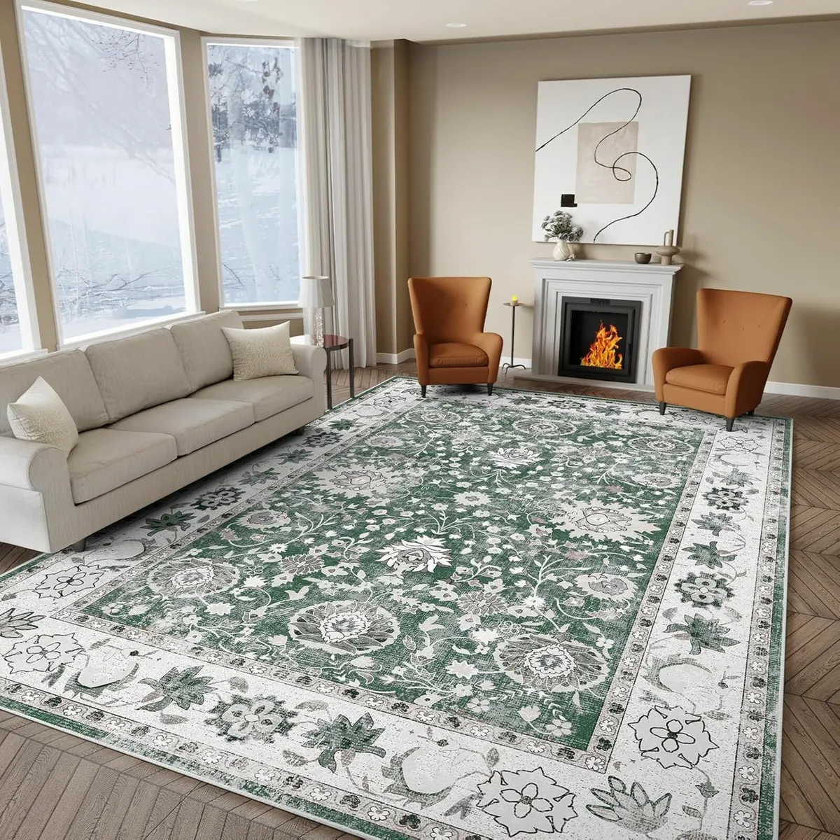 Green Rugs Living Room 160x230cm Washable Soft - Image 4