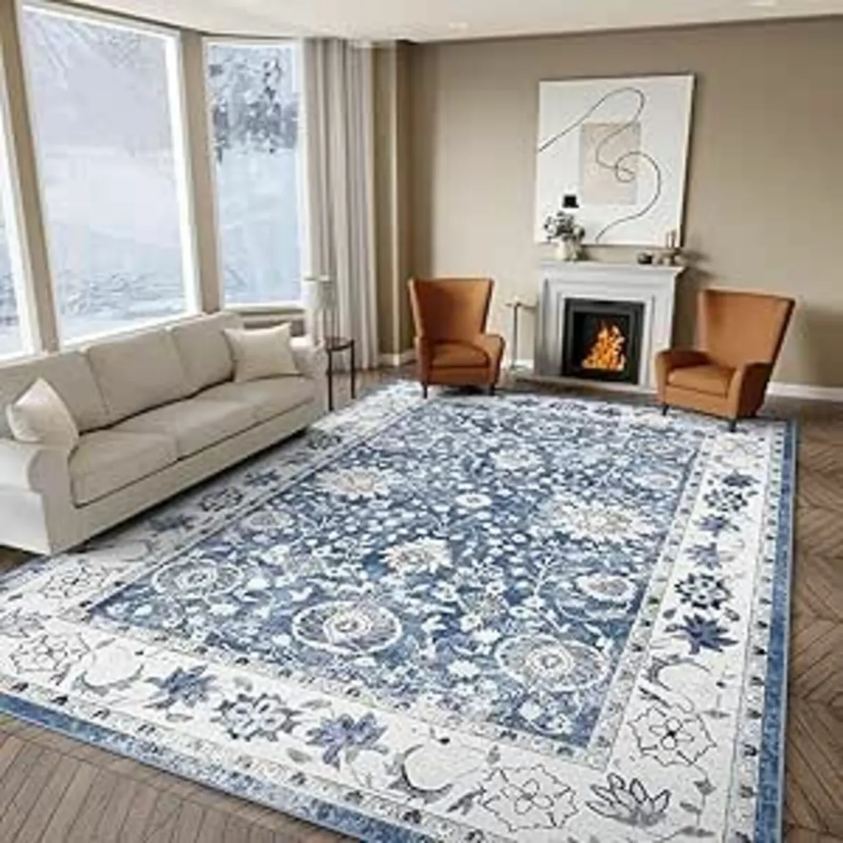 Vintage Large Blue Rug Living Room 160x230cm Soft - Image 2