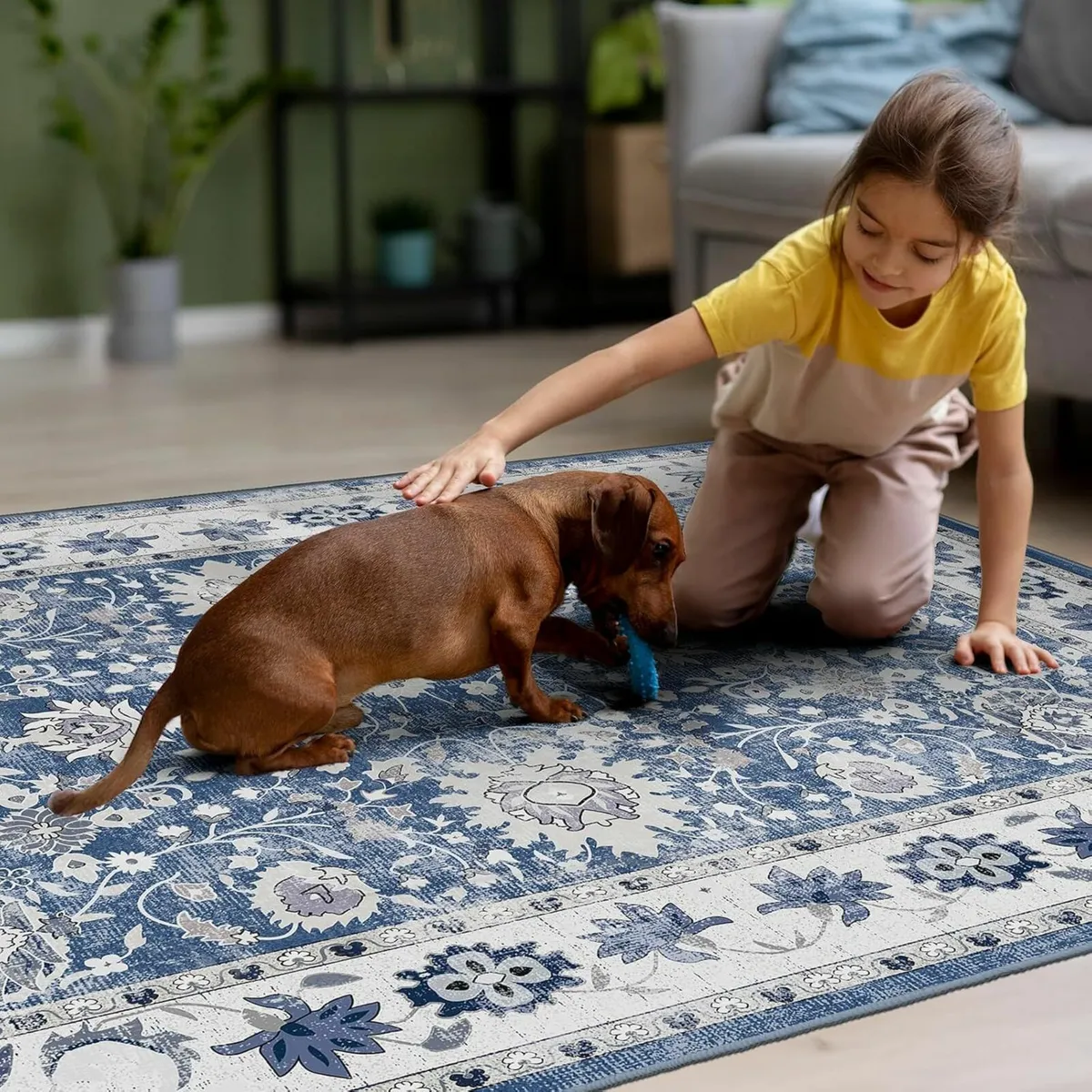 Vintage Large Blue Rug Living Room 160x230cm Soft - Image 4
