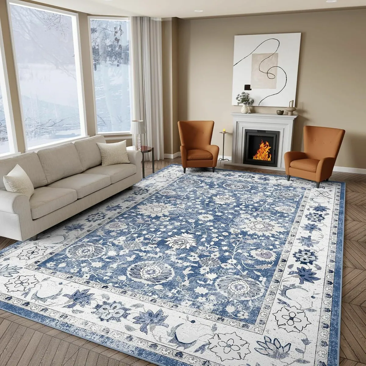 Vintage Large Blue Rug Living Room 160x230cm Soft - Image 1