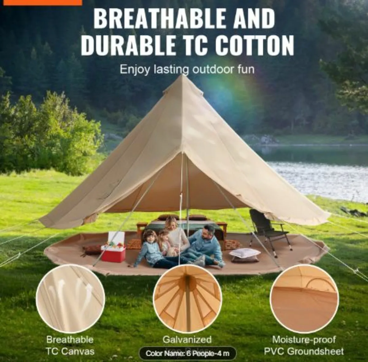 Canvas Bell Tent, 4 Seasons 4 m/13.12ft Yurt Tent - Image 2