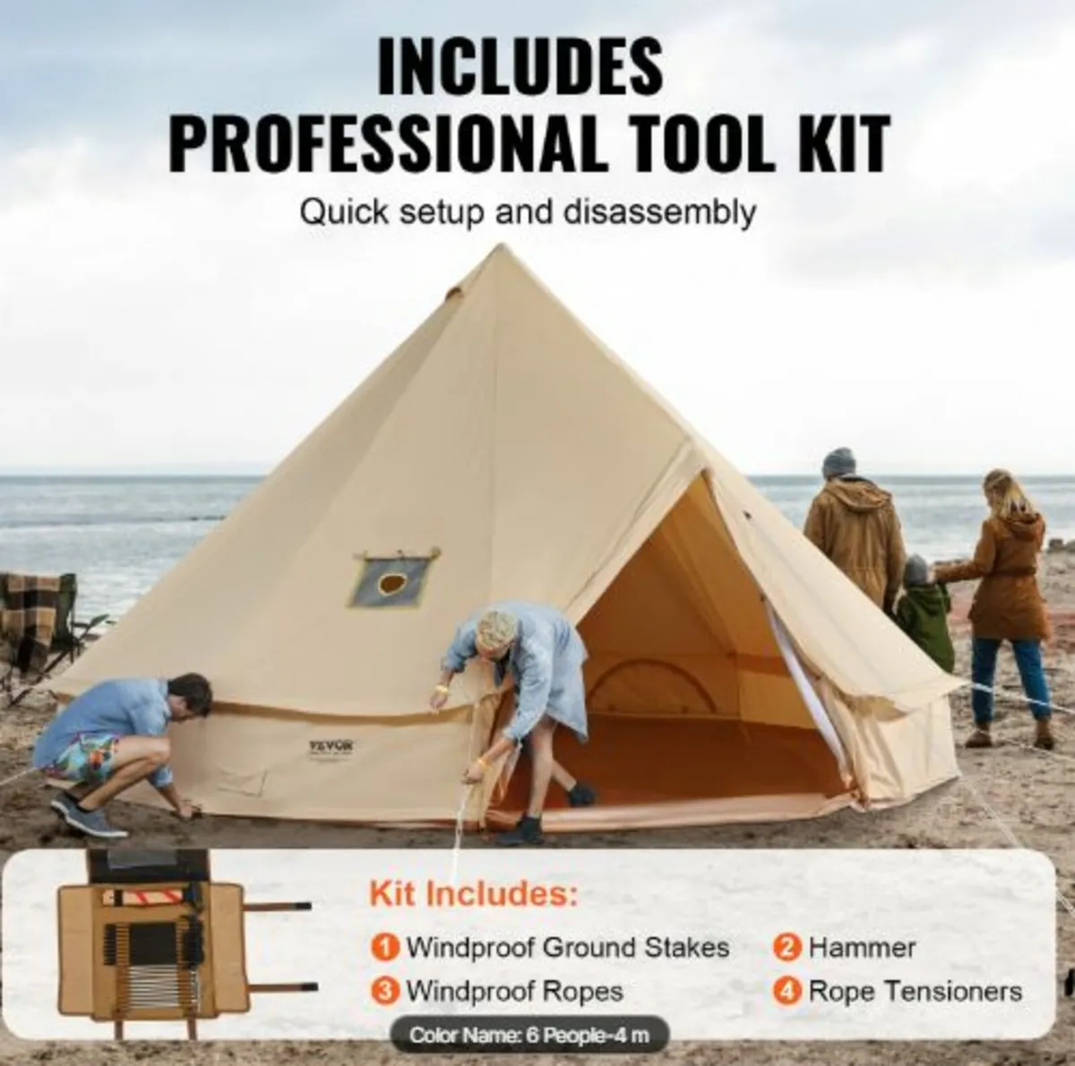 Canvas Bell Tent, 4 Seasons 4 m/13.12ft Yurt Tent - Image 4