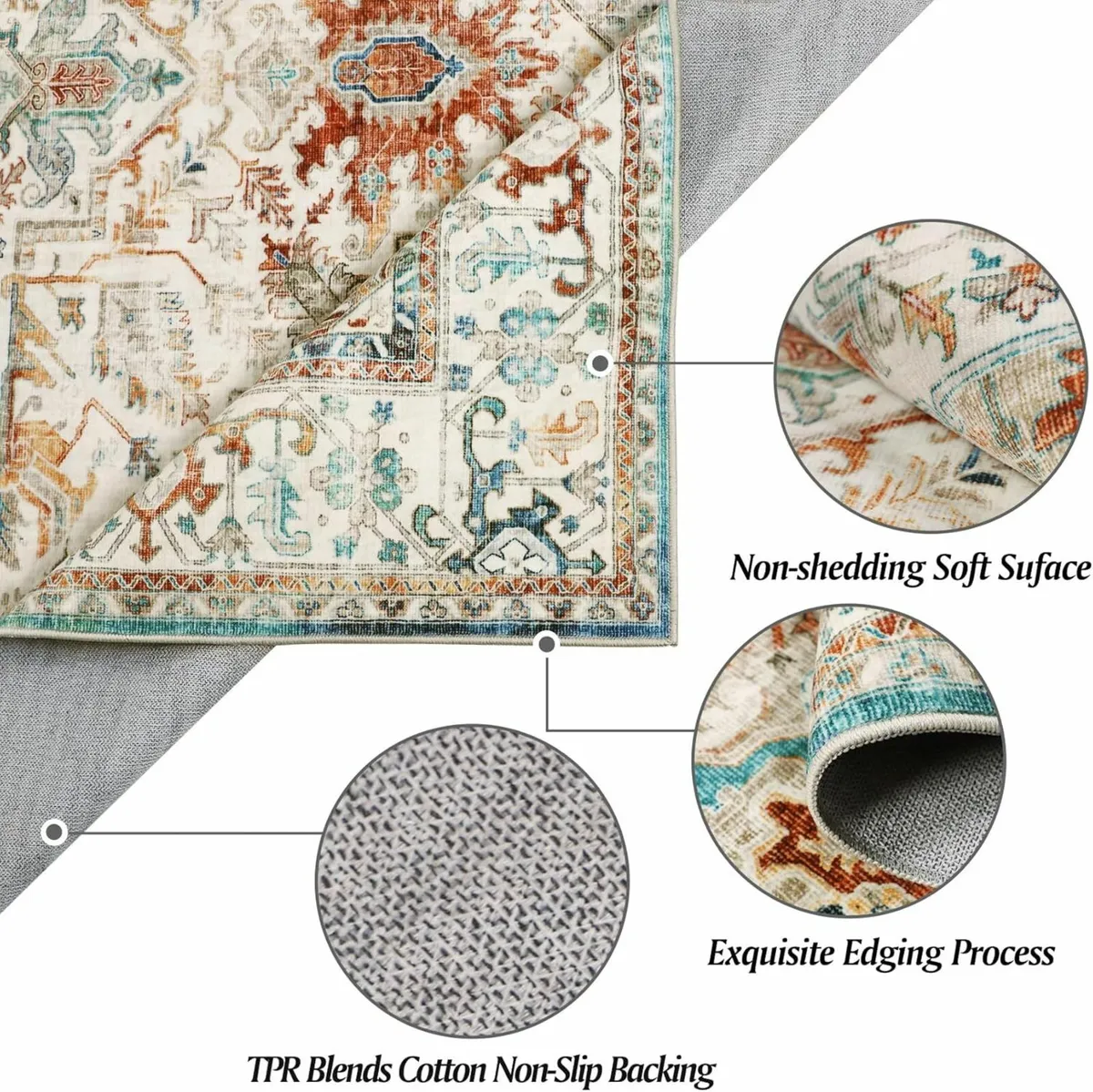 Living Room Soft Vintage Rug Bedroom Beige 160x230 - Image 3