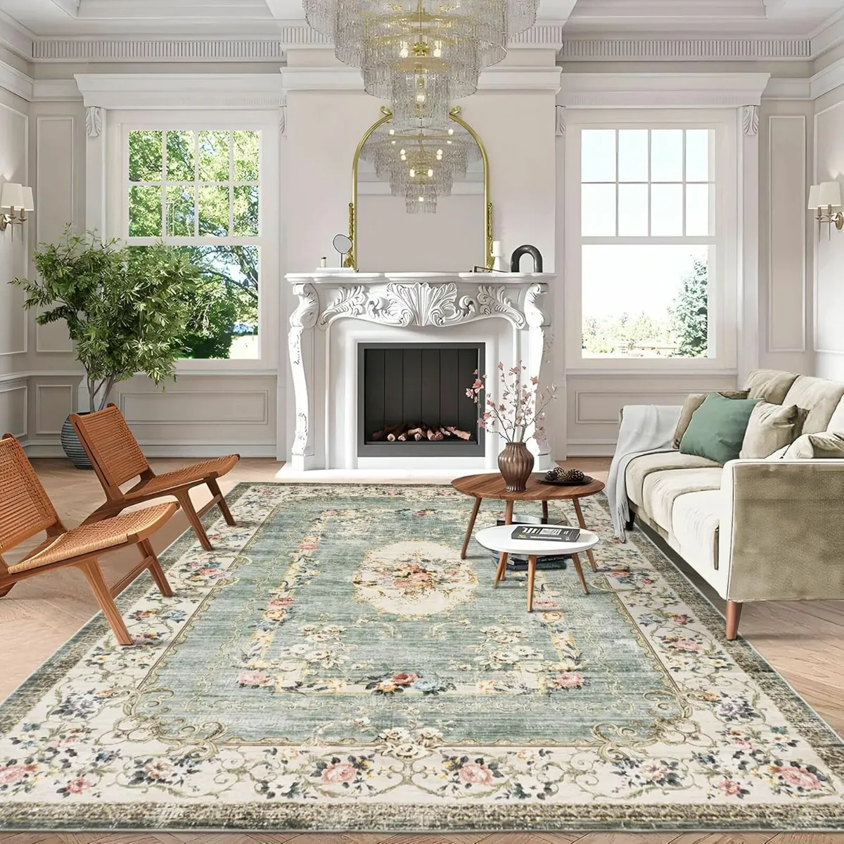Greenish Washable Rug Living Room Large 190x280cm - Image 4
